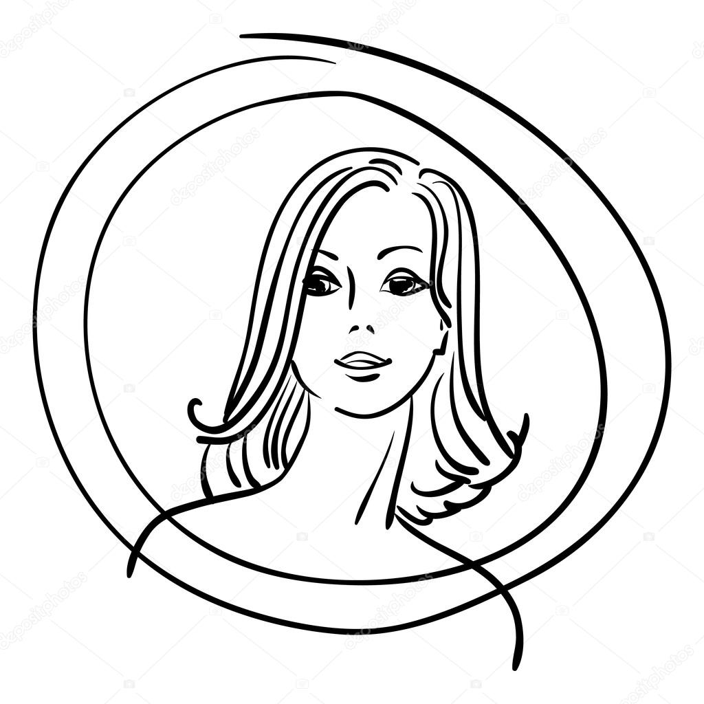 1024x1024 Pretty Face Girl Outline Drawing. Stock Vector Tanyaplyshka