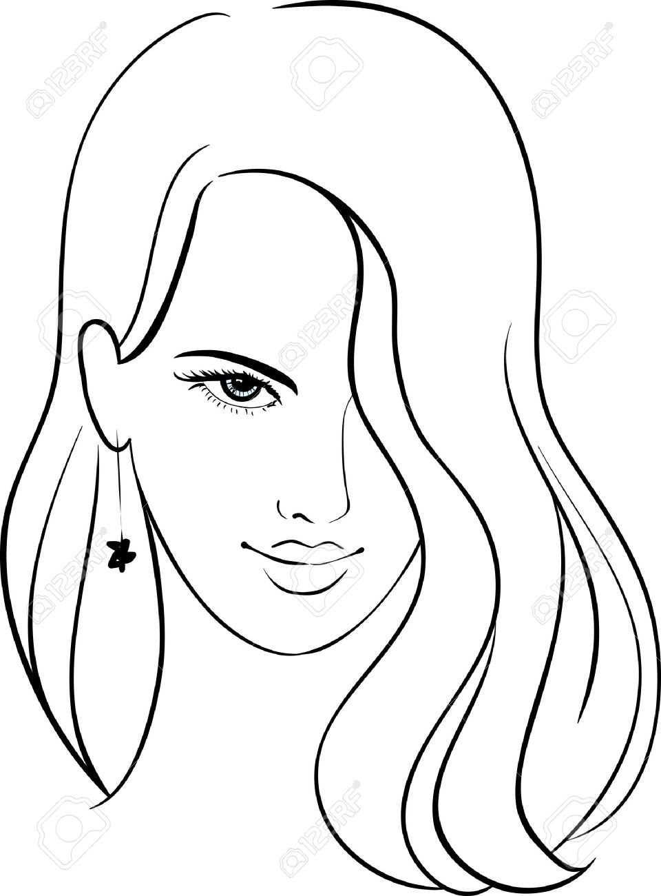 960x1300 Girl Face With Beautiful Hair, Vector Sketch Royalty Free Cliparts