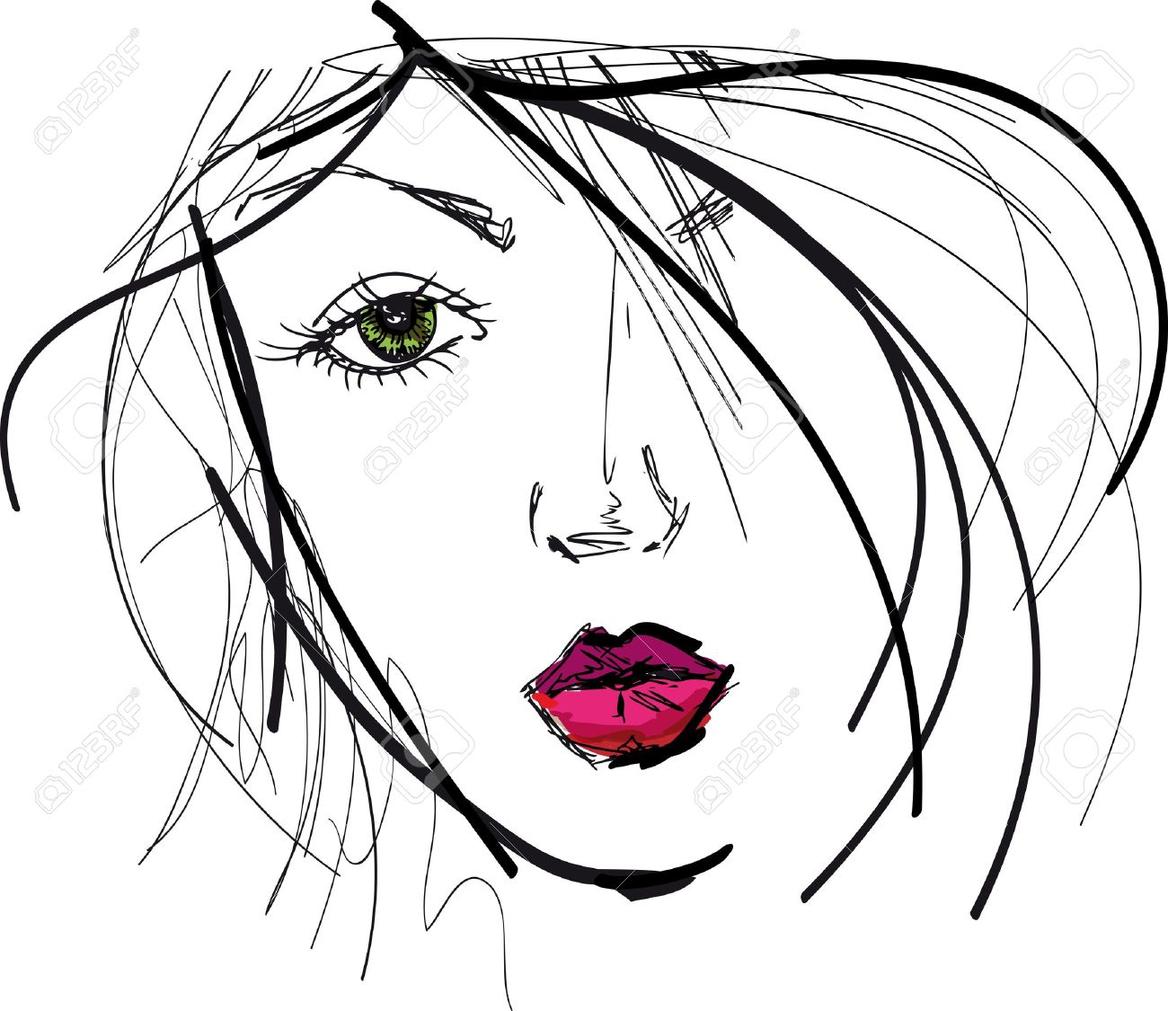 1300x1125 Sketch Of Beautiful Woman Face. Vector Illustration Royalty Free