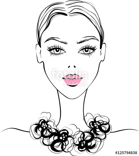 444x500 Vector beautiful girl portrait in sketch style. Young fashion