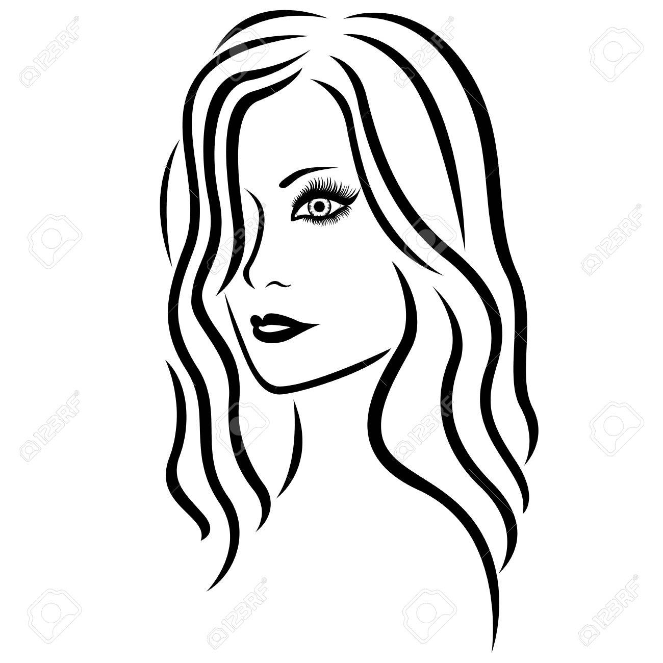 1300x1300 Abstract Young Beautiful Women Head With Long Wavy Hair, Hand