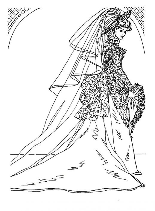 518x706 Pretty Princess In An Awesome Wedding Gown Coloring Pages