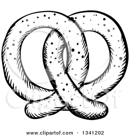 450x470 Clipart Of A Black And White Sketched Soft Pretzel