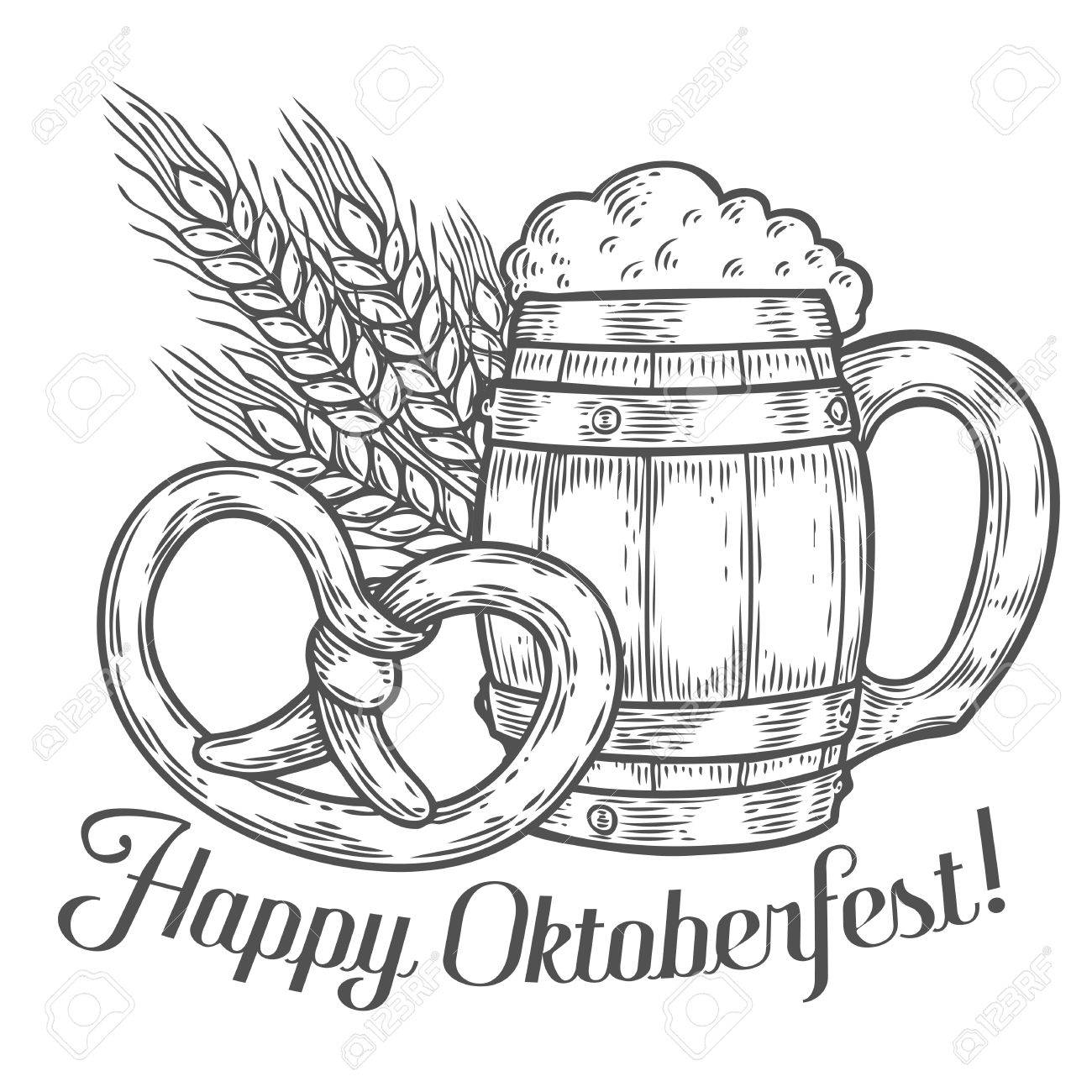 1300x1300 Wooden Craft Beer Mug, Pretzel, Wheat. Happy Oktoberfest. Black