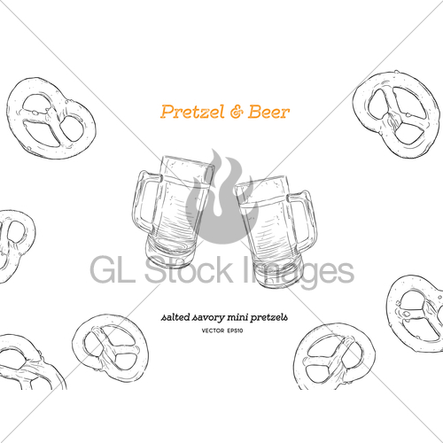 500x500 Beer And Mini Salt Pretzel , Hand Draw Sketch Vector. Gl Stock