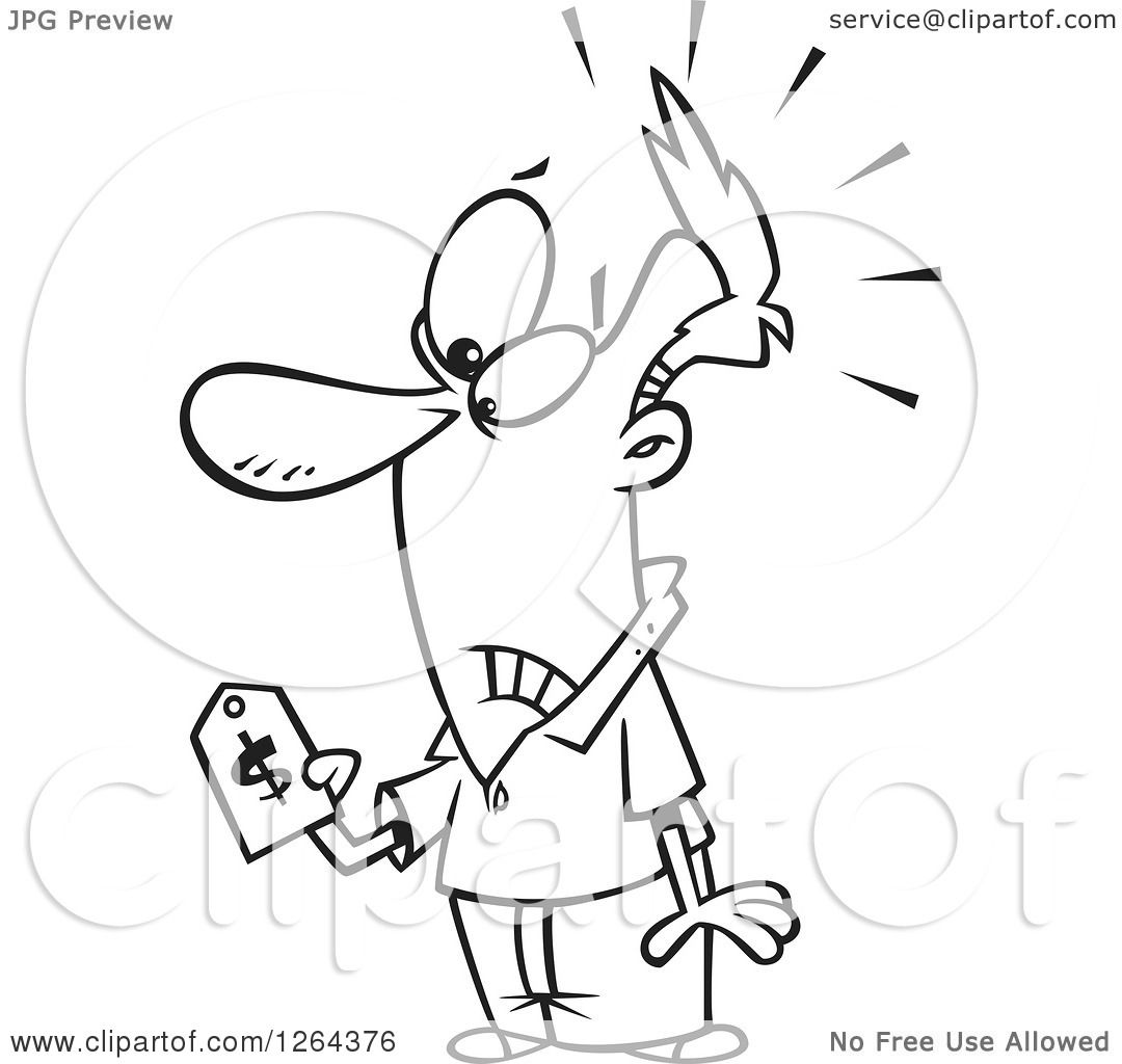 1080x1024 Clipart Of A Black And White Cartoon Man With Sticker Shock