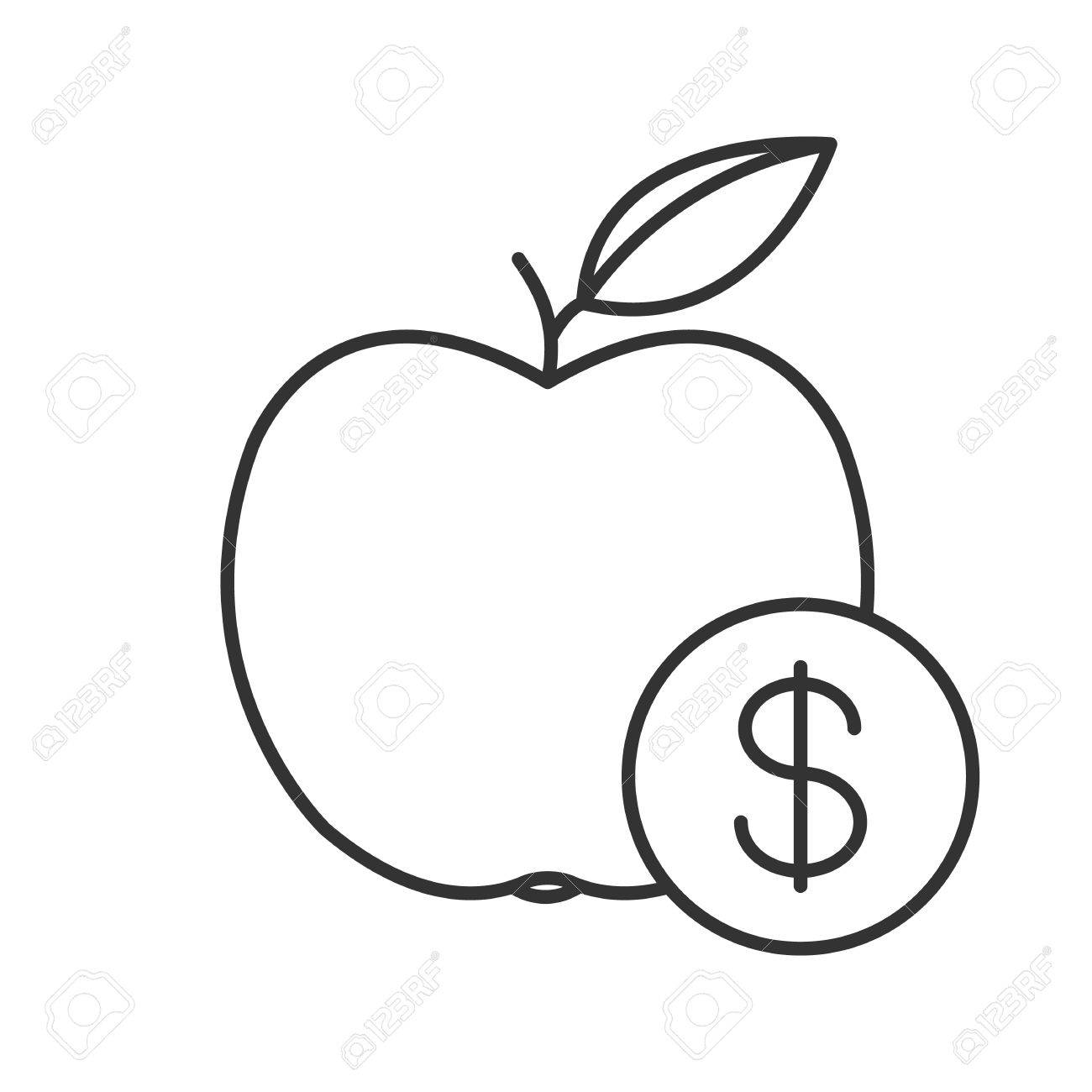 1300x1300 Fruit Price Linear Icon. Thin Line Illustration. Apple With Dollar