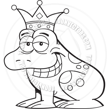 460x460 Cartoon Frog Prince Wearing A Crown (Black And White Line Art) By