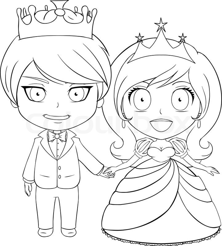 721x800 Vector Illustration Coloring Page Of A Prince And Princess Holding