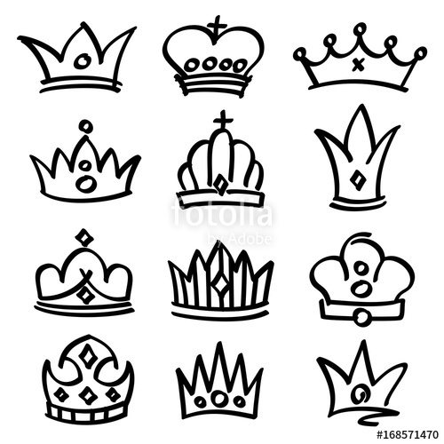 500x500 Vector Hand Drawn Princess Crowns. Sketch Doodle Royalty Symbols