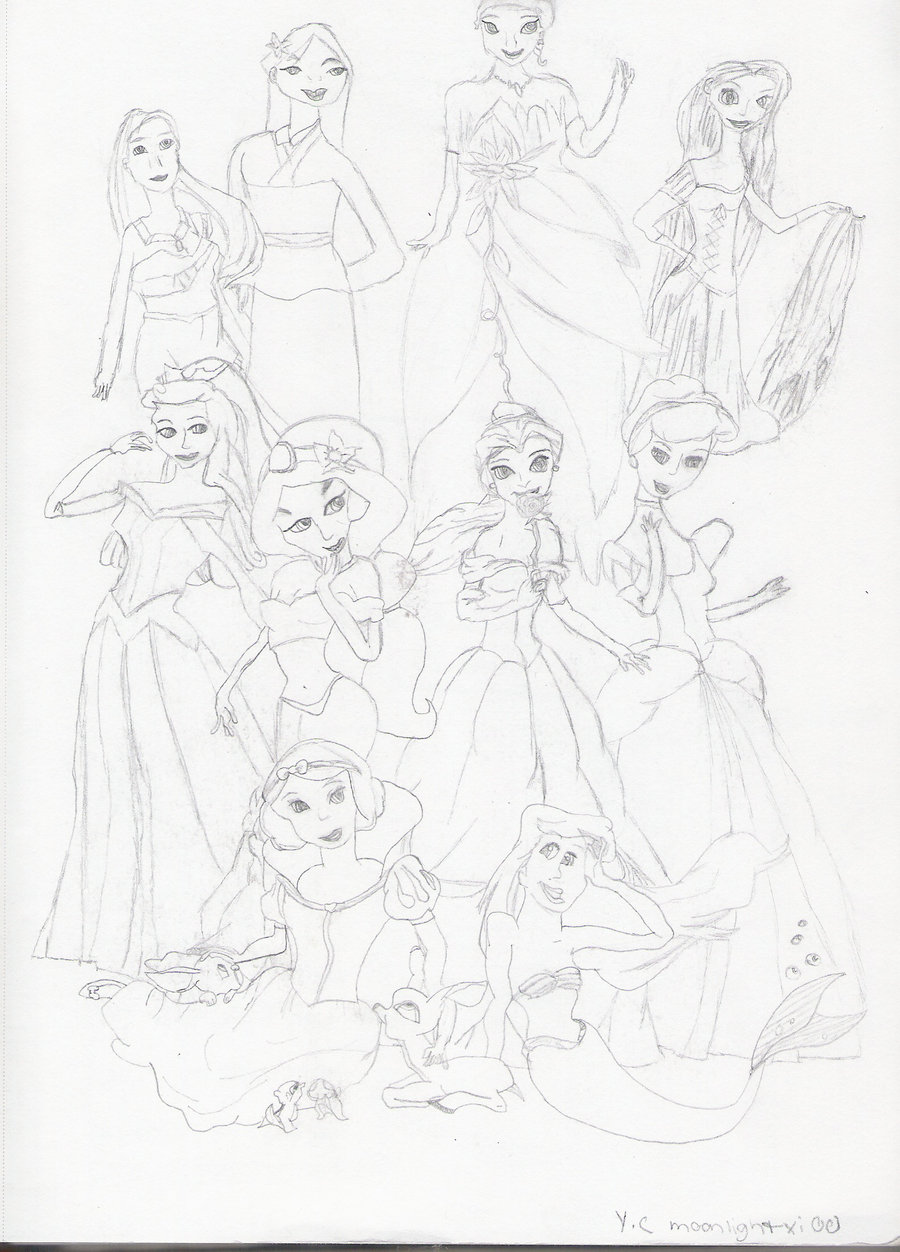 900x1252 Disney Princesses Drawing By Moonlightxi00