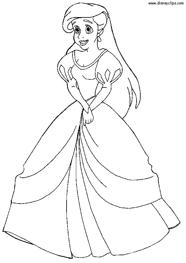 598x845 Princess Ariel Dress Coloring Pages Preschool In Pretty Draw