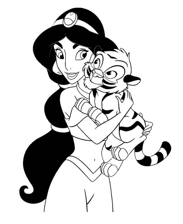 600x733 Princess Jasmine And Little Rajah Coloring Page
