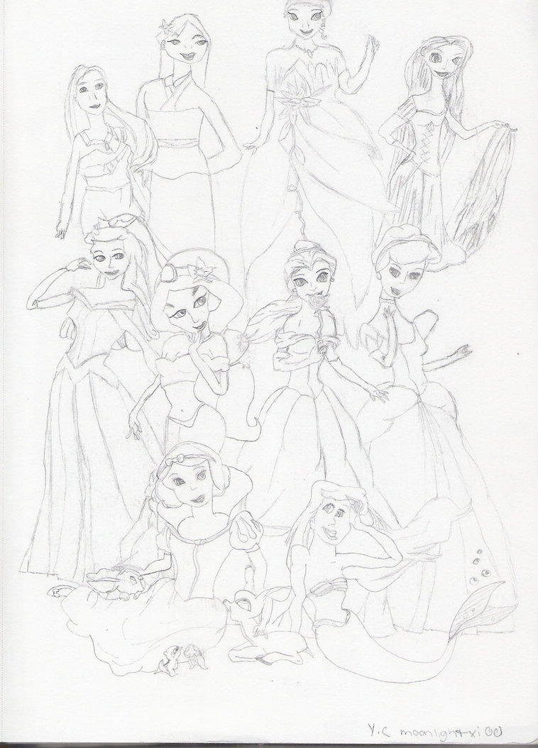 758x1054 Disney Princesses Drawing By Moonlightxi00