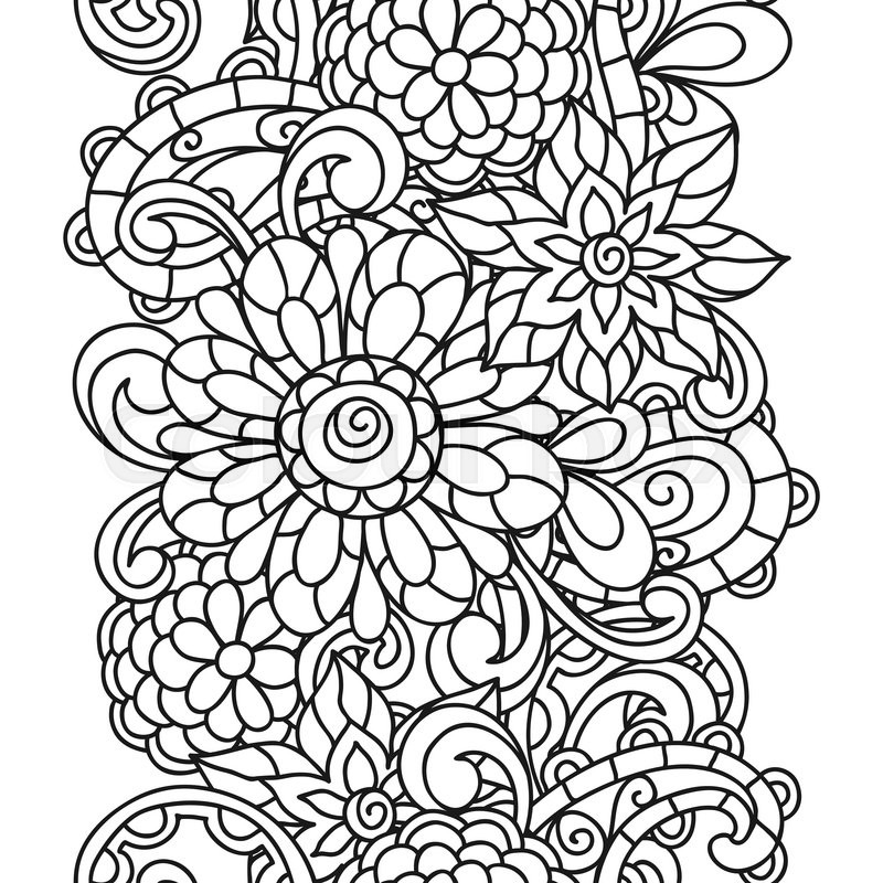 800x800 Seamless Nature Pattern With Line Flowers For Adult Coloring Page