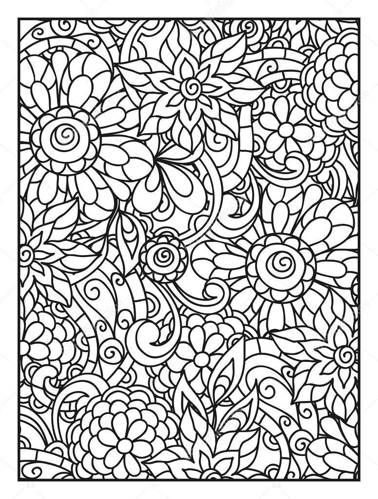 775x1023 Background With Line Flowers For Adult Coloring Page Printing