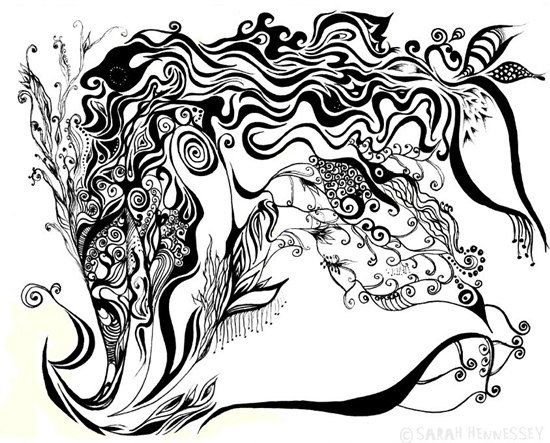 550x443 Abstract Drawing Black And White Art Print Ink By Sometimesiswirl