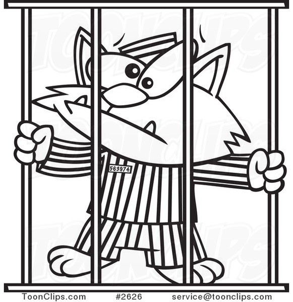 581x600 Cartoon Black And White Line Drawing Of A Prisoner Cat