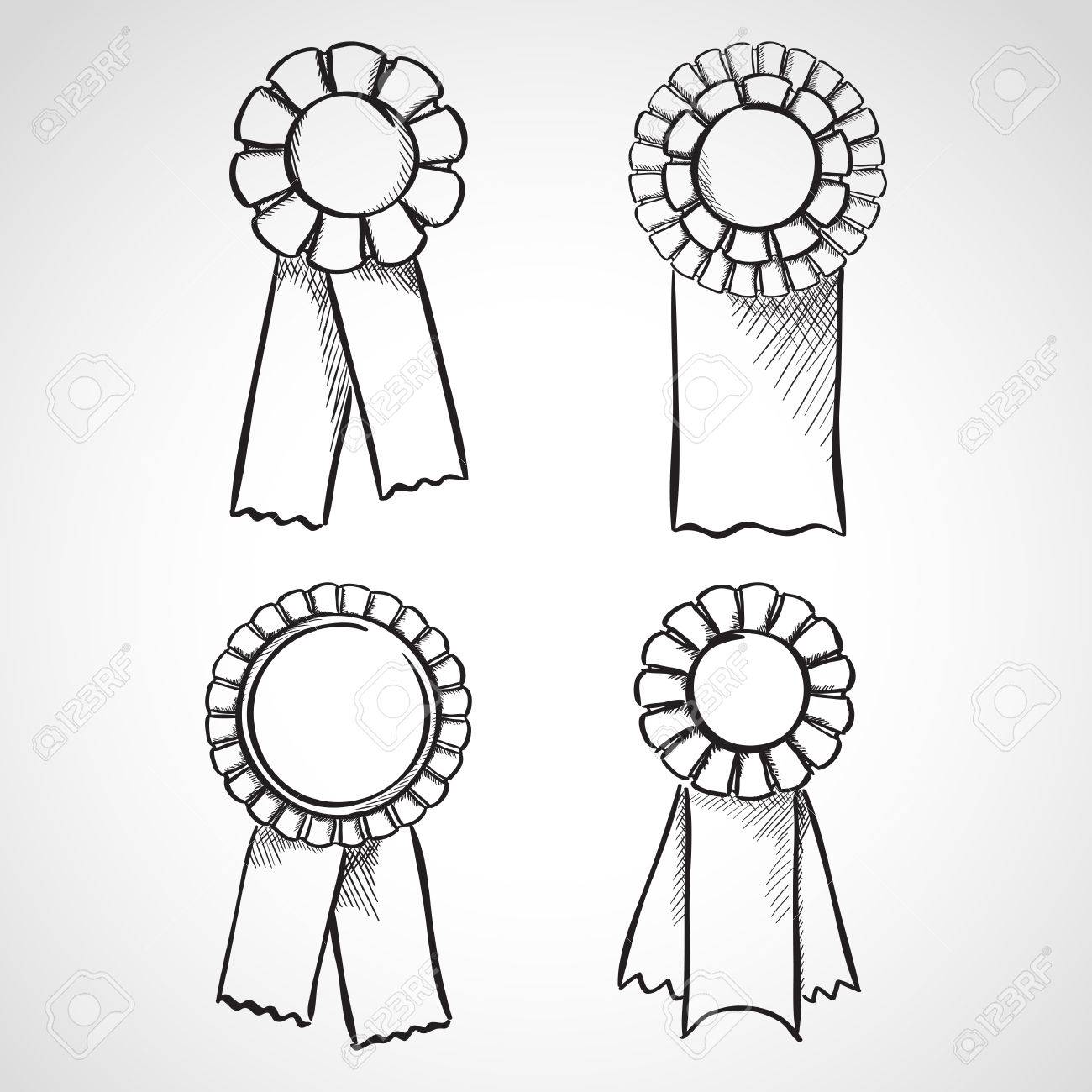 1300x1300 Set Of Sketch Prize Ribbons. Hand Drawn Illustration Royalty Free