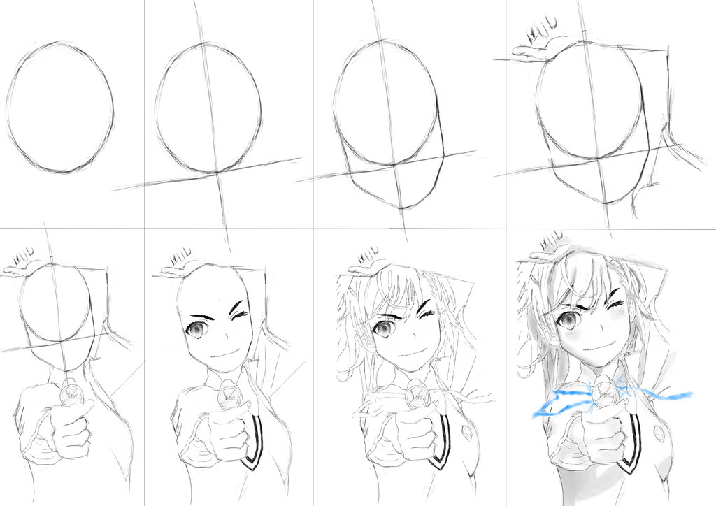 1024x724 Misaka Mikoto, Railgun Drawing Process By Sapstersart