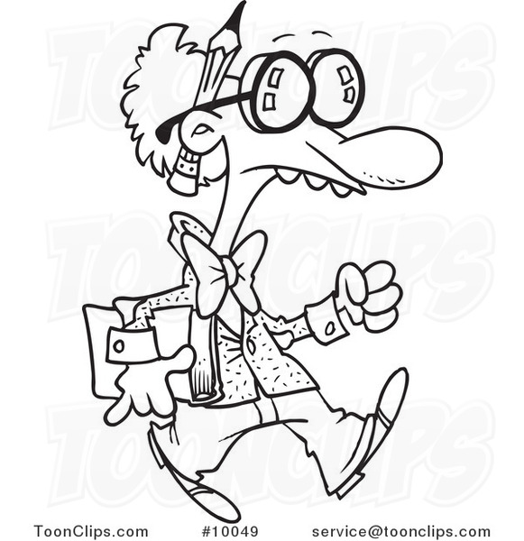 581x600 Cartoon Black And White Line Drawing Of A Goofy Professor
