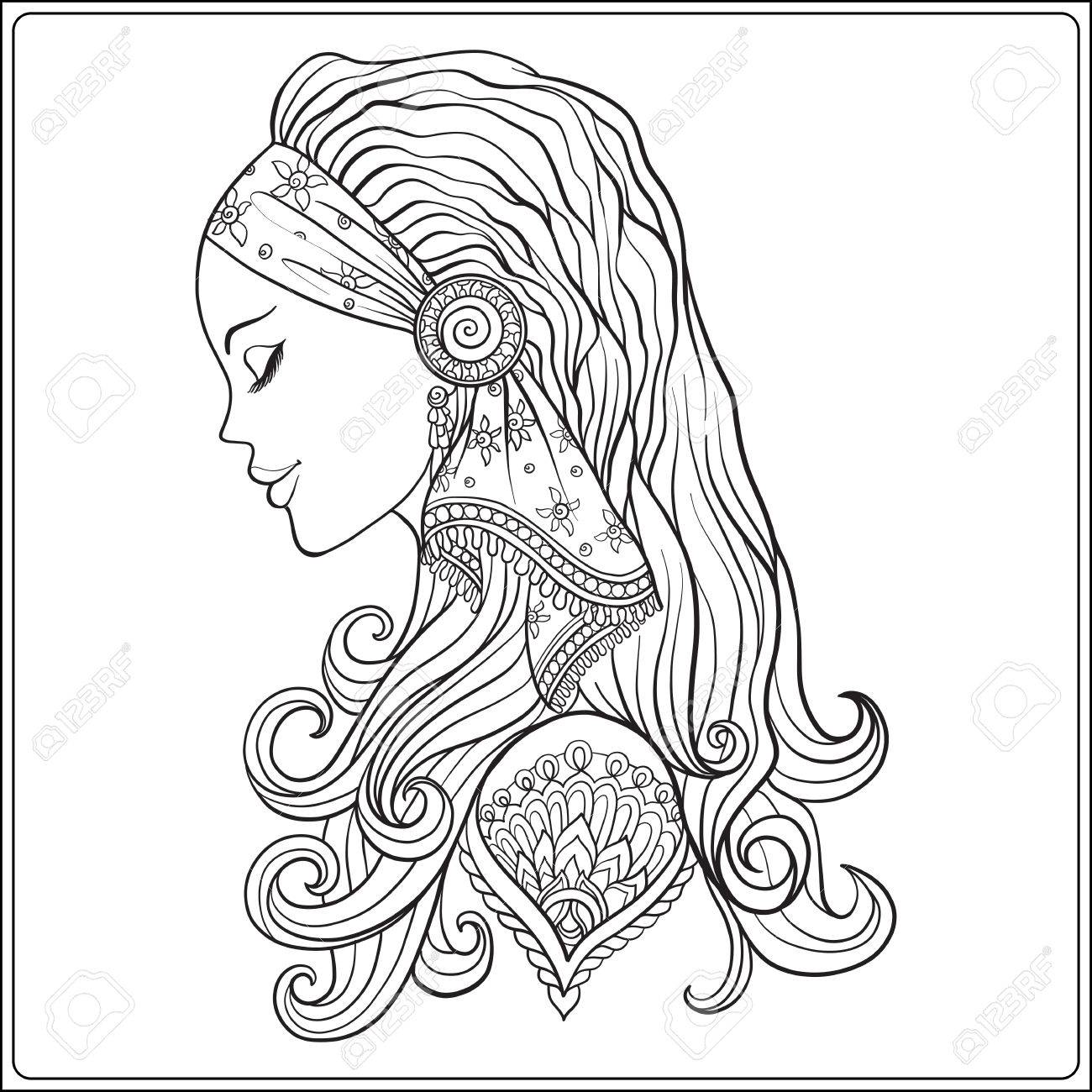 1300x1300 Young Woman With Long Hair In Medieval Costume Portrait In Profile