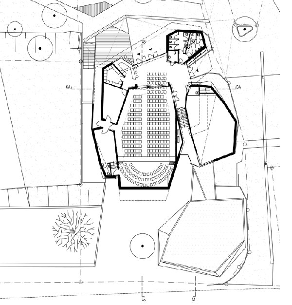 600x626 Three Community Programs Inside A Prismatic Building Modern Art