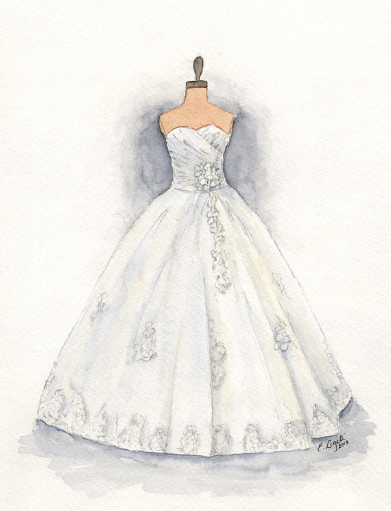 570x744 Watercolor Wedding Dress