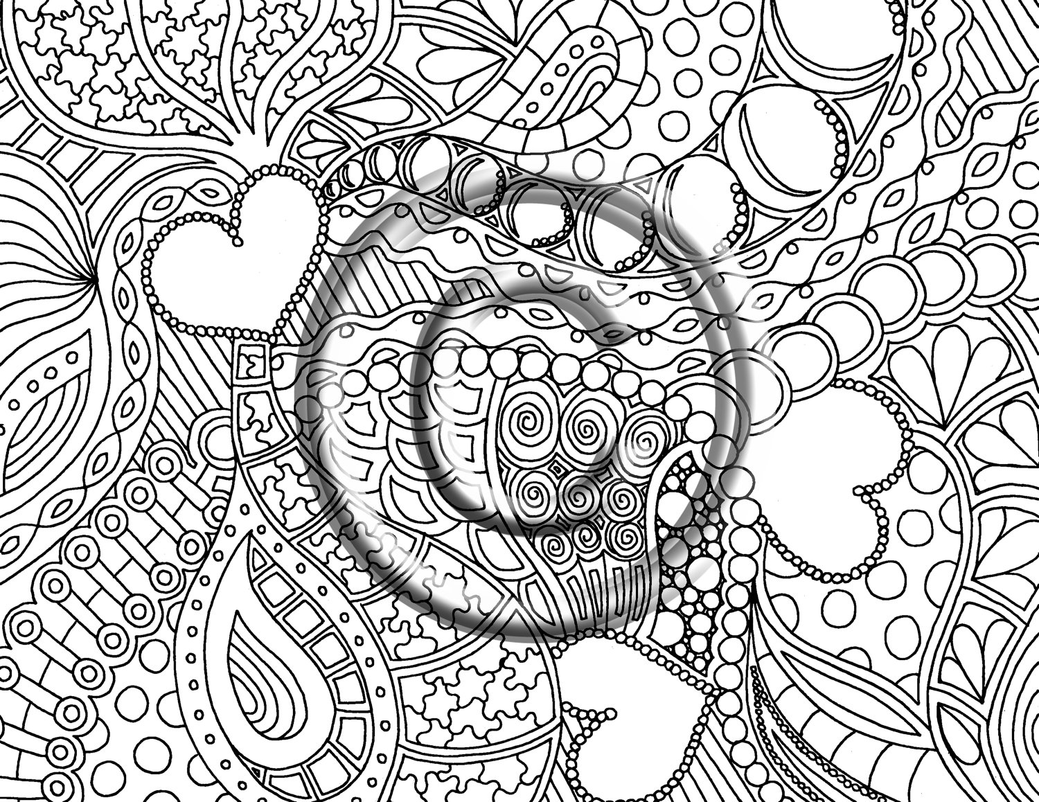 1500x1158 Printable Download Coloring Page, Hand Drawn Zentangle Inspired