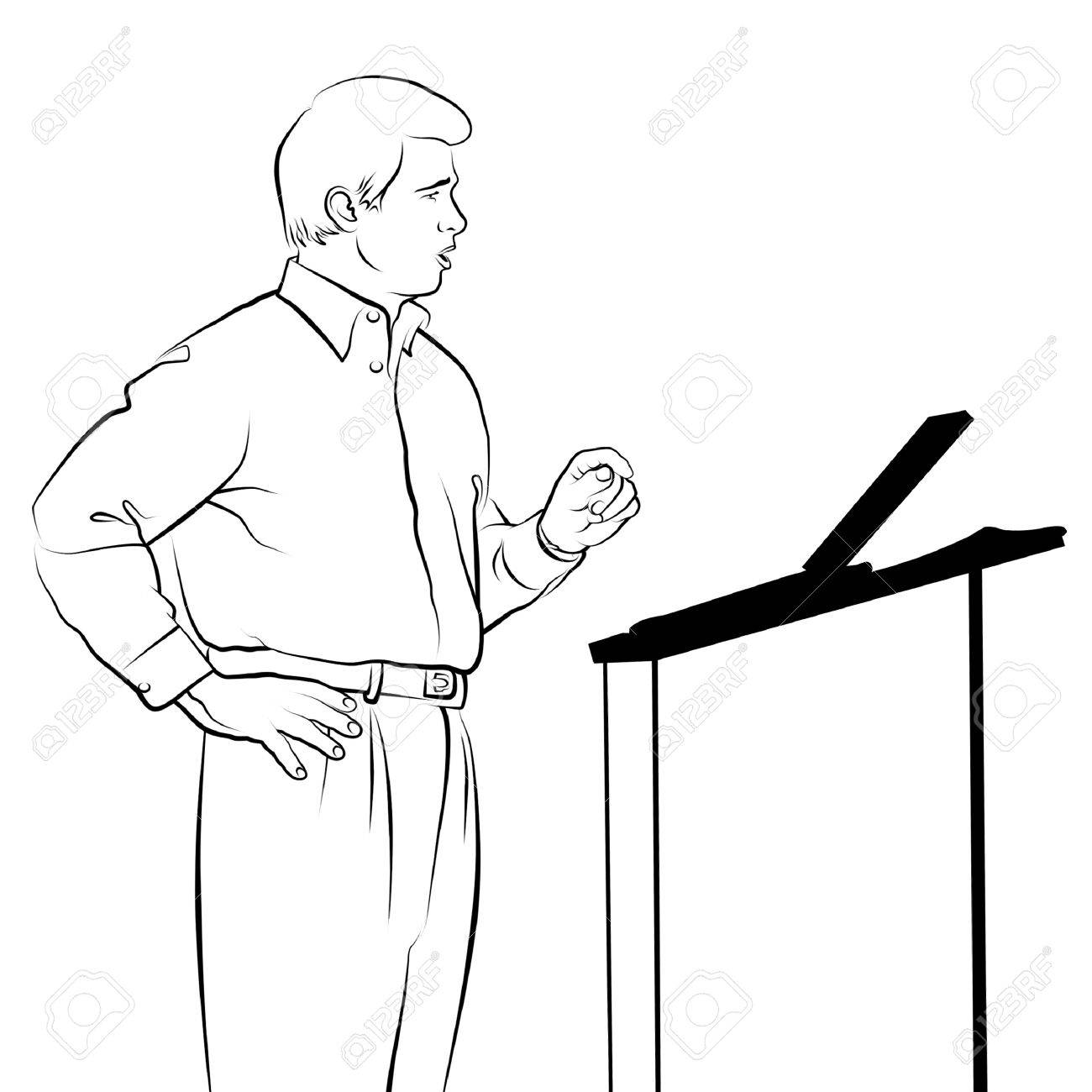 1300x1300 Line Drawing Of Speaker With Podium. Stock Photo, Picture