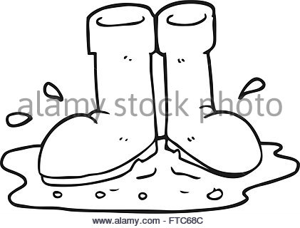 421x320 Freehand Retro Cartoon Wellington Boots In Puddle Stock Vector Art
