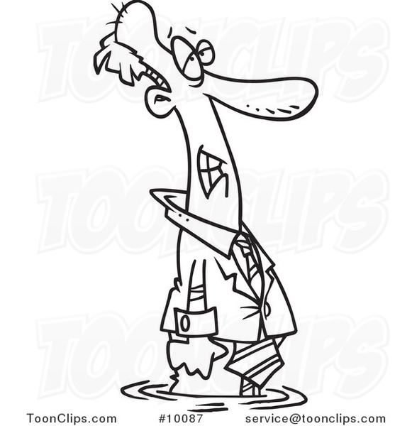 581x600 Cartoon Black And White Line Drawing Of A Business Man In A Puddle
