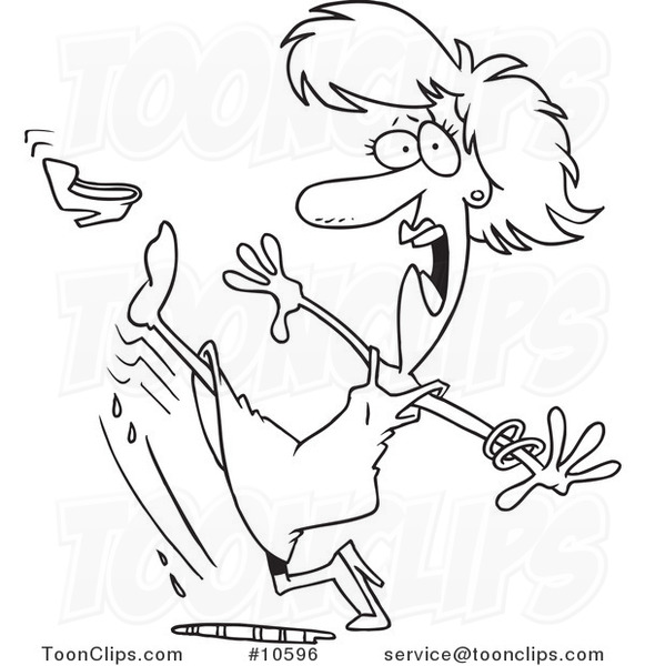 581x600 Cartoon Blacknd White Line Drawing Of Lady Slipping In