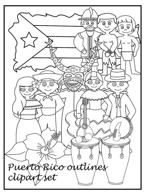 570x760 Puerto Rico Black And White Clipart Set