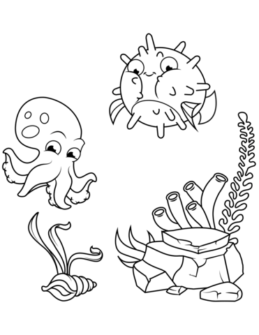 371x480 Octopus And Pufferfish Coloring Page Free Printable Coloring Pages