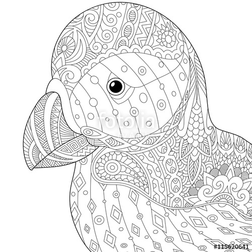 500x500 Stylized Puffin (Atlantic Sea Bird) Isolated On White Background