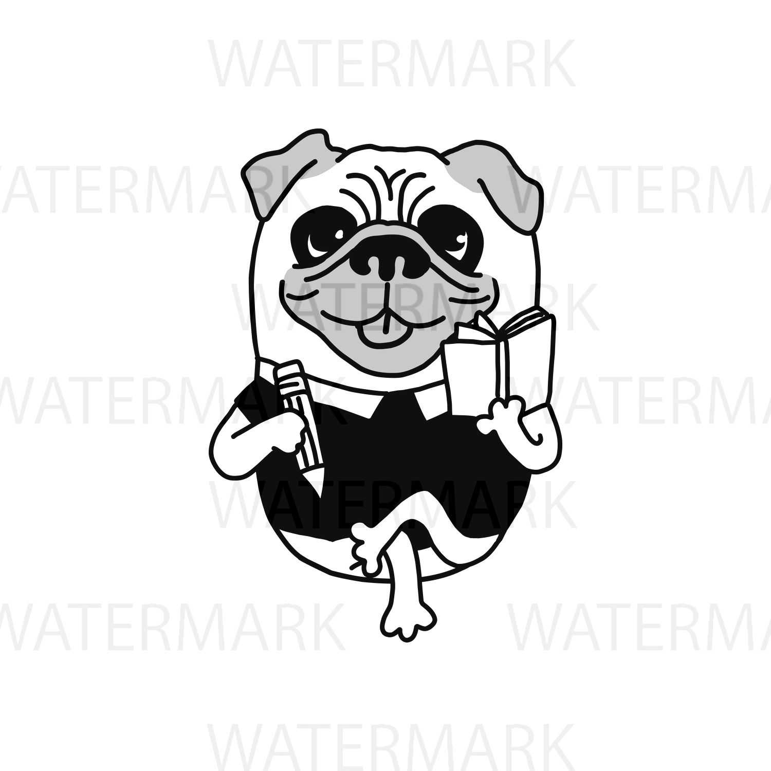 1500x1500 Pug Dog Writer Authoring A Book Very Cu Design Bundles