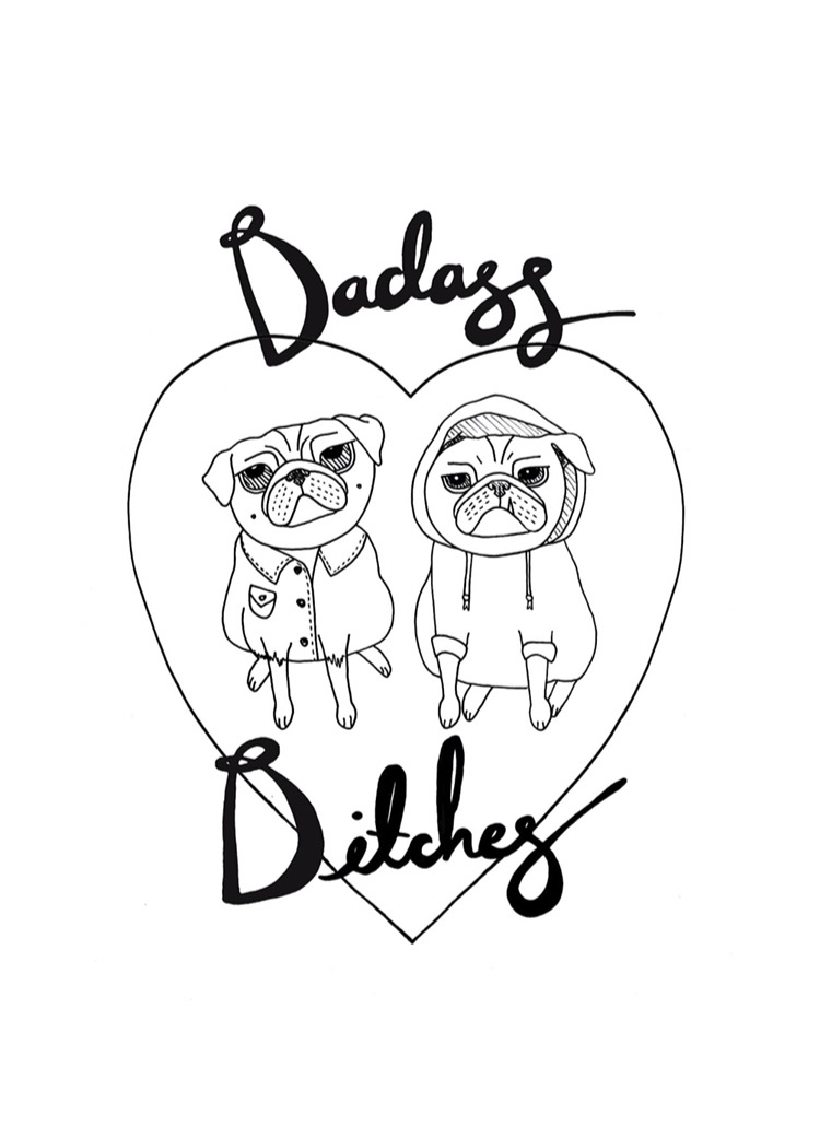 750x1030 Badass Bitches Pug T Shirt Design Line Drawing The Black Pug