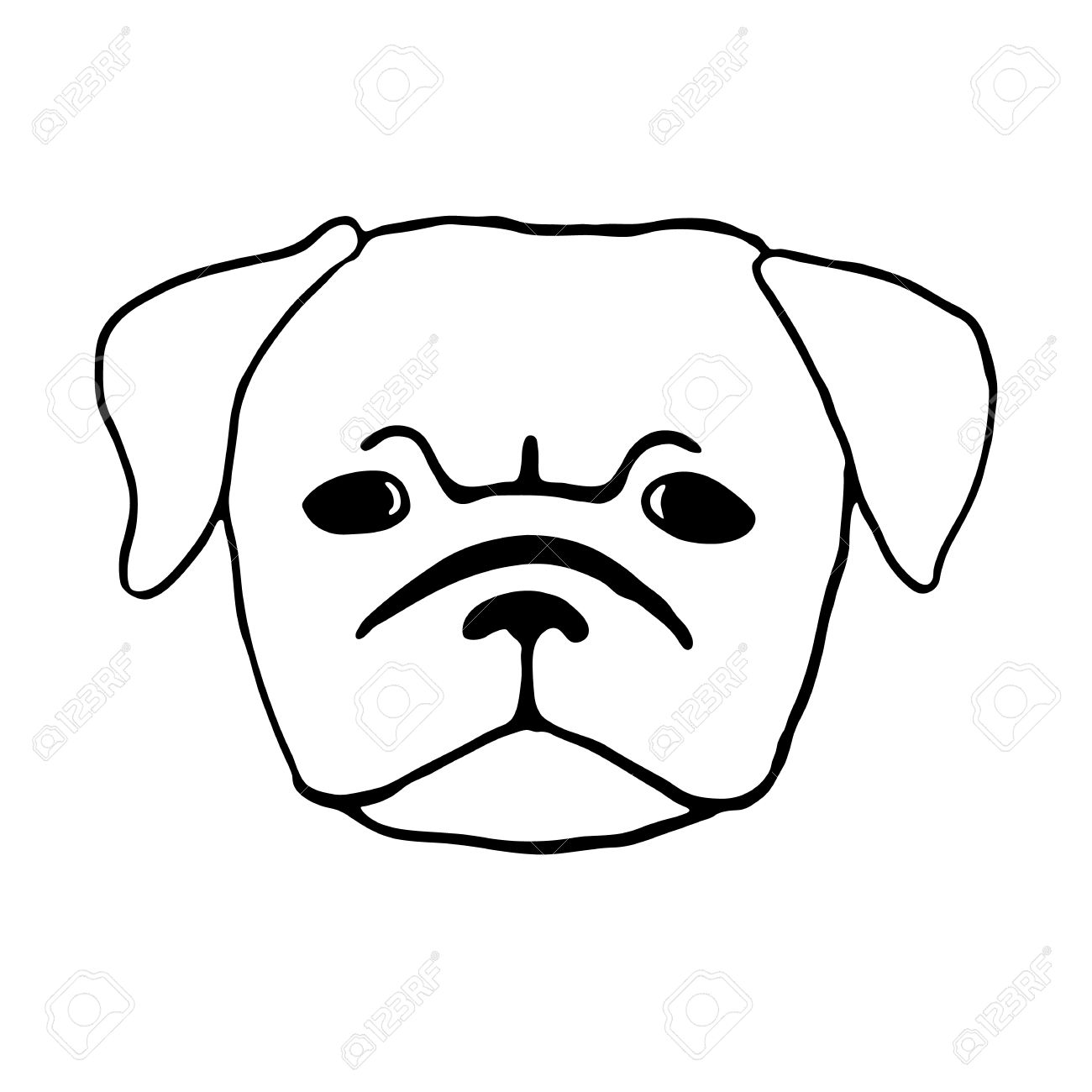 1300x1300 Pug Puppy. Hand Drawn Vector Illustration Of Dog Head Isolated