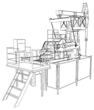 384x450 Oil Pump Jack In Wire Frame Style Royalty Free Cliparts, Vectors