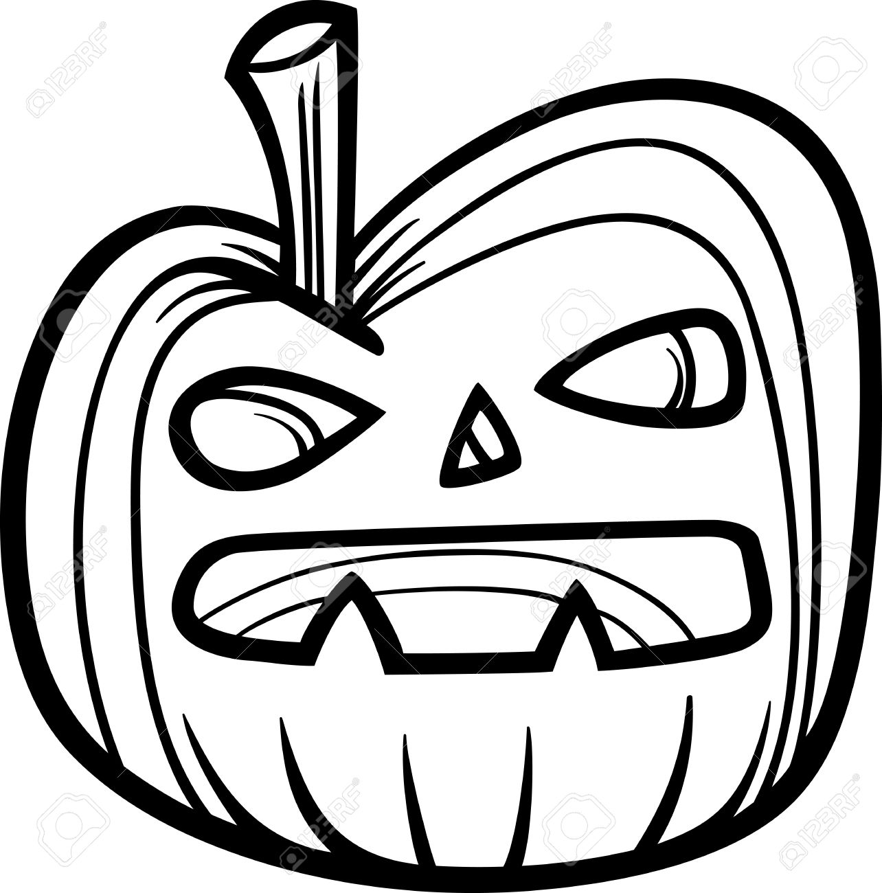 1284x1300 Black And White Cartoon Illustration Of Spooky Halloween Pumpkin