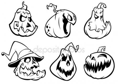 450x321 Halloween Pumpkins Curved With Jack O Lantern Face. Vector Cartoon