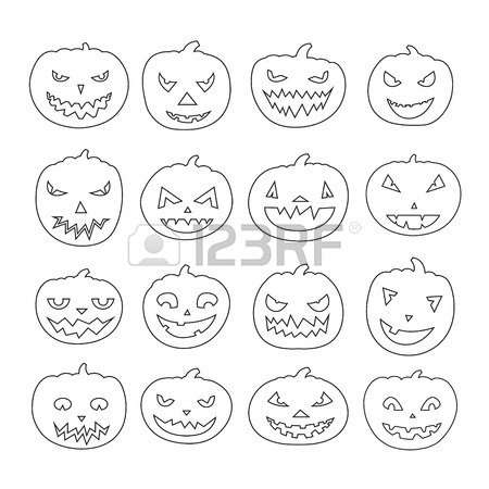 450x450 Pumpkin Icons With Scary Faces. Vector Halloween Illustration