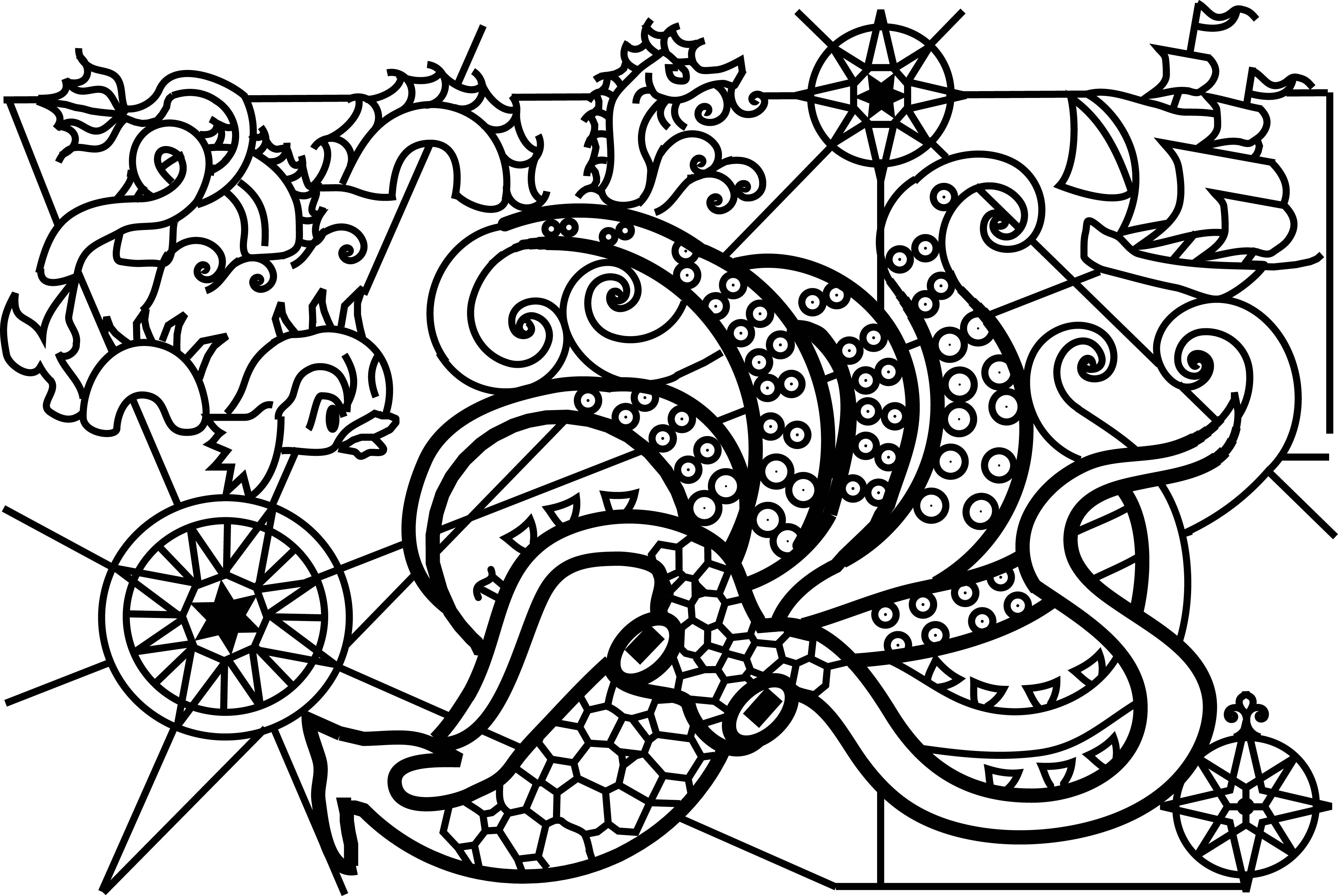 3922x2626 Kraken Maze For Ads Line Drawing ~ Treinen Farm ~ Corn Maze