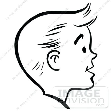 450x450 Clipart Of Of A Happy Retro Boy Face In Profile In Black And White