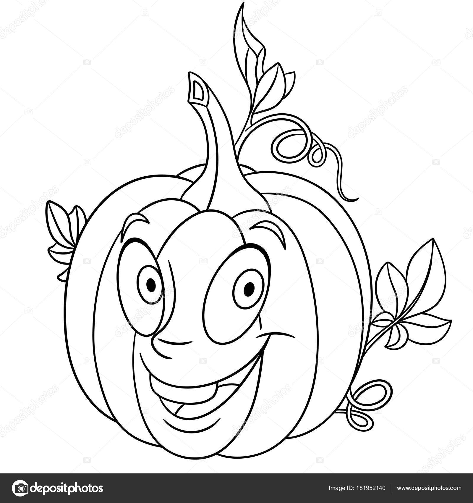 1600x1700 Coloring Page Cartoon Pumpkin Happy Vegetable Character Eco Food