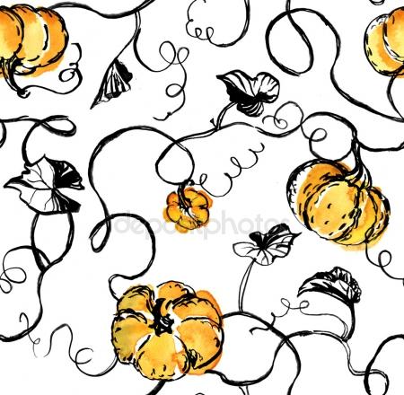 450x440 Halloween Pumpkins With Doodle Vines On Black Background. Hand