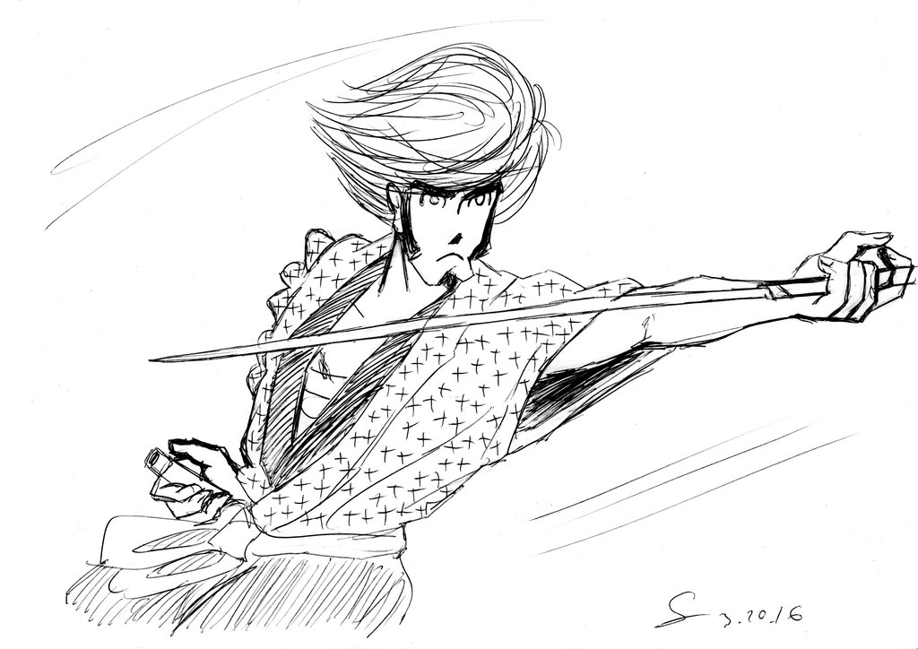 1024x724 Goemon And Sword After Monkey Punch Inked Sketch By Shinreddear