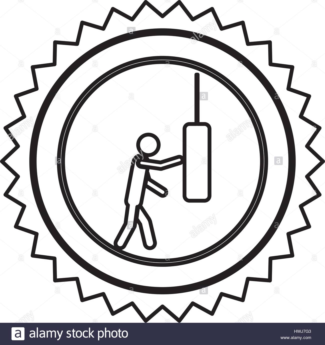 1300x1382 Emblem Person Knocking Punching Bag Stock Vector Art