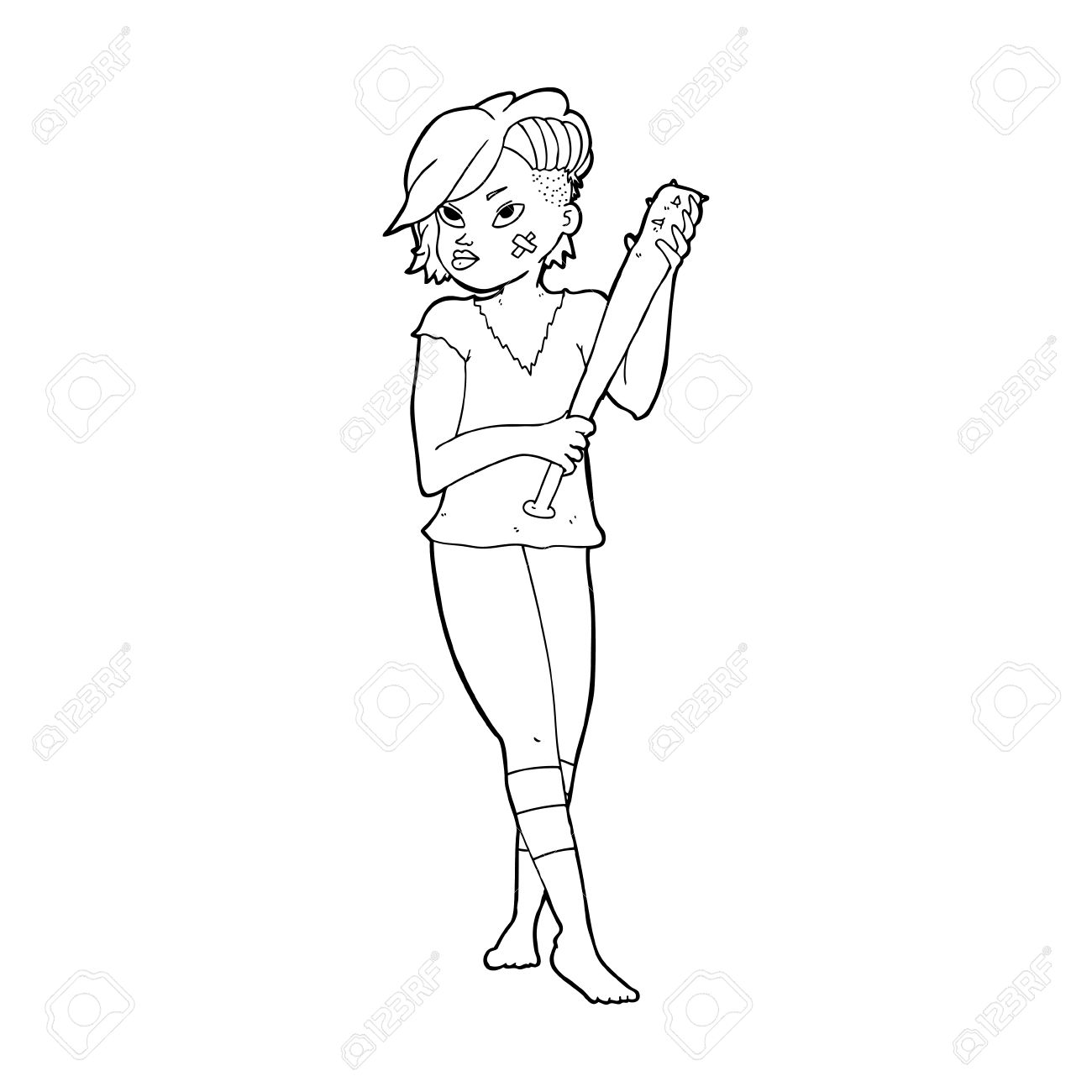 1300x1300 Cartoon Pretty Punk Girl With Baseball Bat Royalty Free Cliparts
